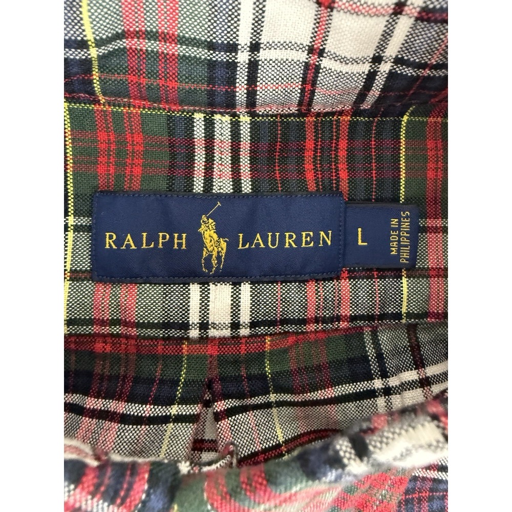 Ralph Lauren Red Plaid Classic Oxford Dress Shirt Men's Large Green Pony‎ - Picture 4 of 10
